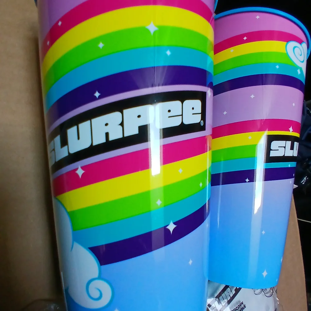 Vibrant Slurpee Cups with Unicorn Koozies